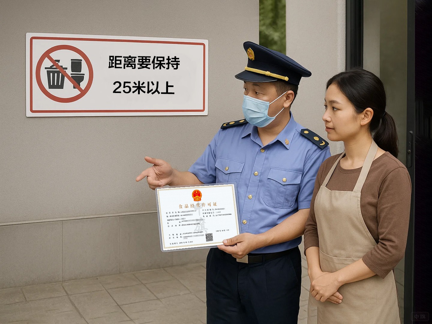 門口不能靠近垃圾站、廁所、污水溝等污染源，距離要保持25米